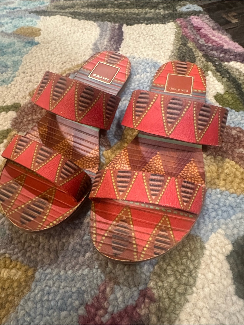 Dolce Vita Red Patterned Double-Strap Sandals
